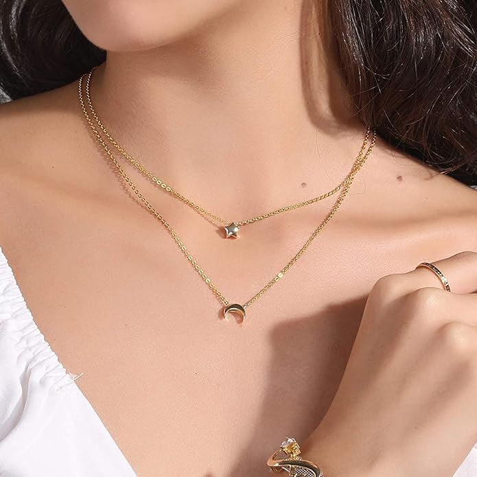 ChicSilver Personalized 925 Sterling Silver Dainty Small Heart/Star/Moon/Dot/Triangle Pendant Necklace for Women, Silver/Gold/Rose Gold/Black (with Gift Box)
