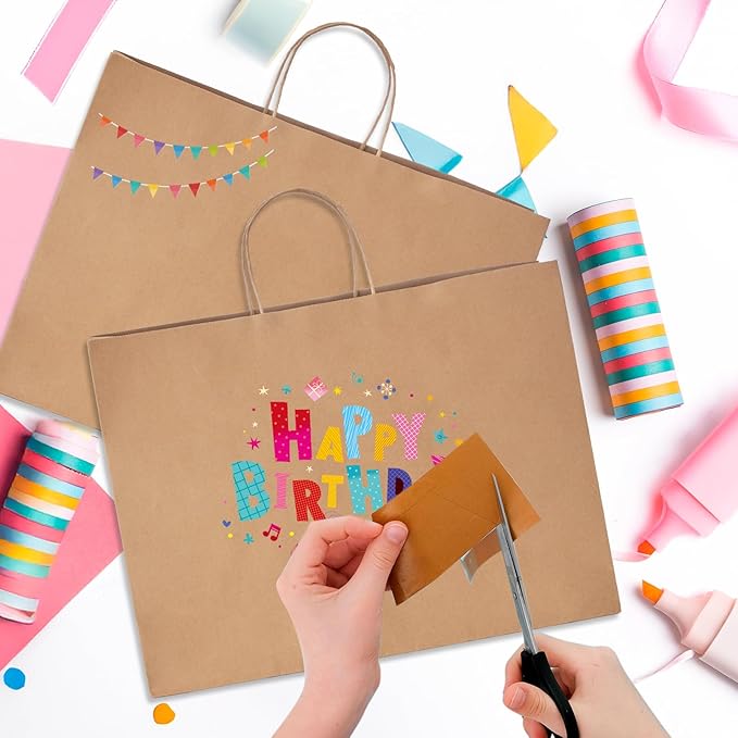 MESHA Large Paper Bags 16x6x12 Inch,Brown Kraft Gift Bags 50 Pack Bulk, Crafts Shopping Bag For Retail Wedding Party Favor Small Business Grocery