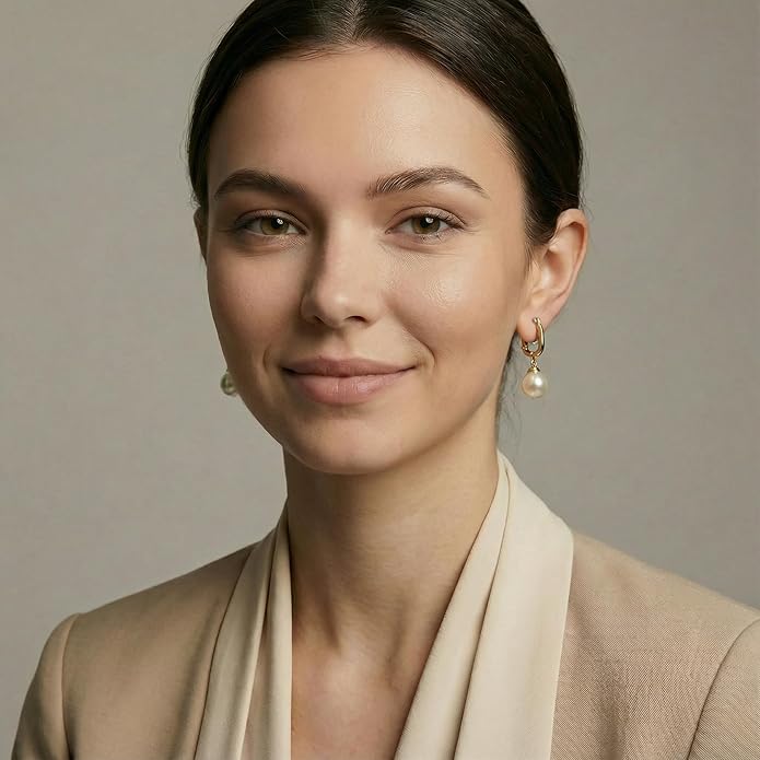 FAN&LOUIS Pearl Clip On Earrings for Women，24K Gold Plated Hypoallergenic Pearl Dangle Drop Women's Non-Pierced Painless Clip-On Earrings