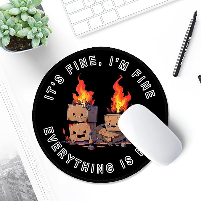 ITNRSIIET Round Mouse Pad with Stitched Edge Premium-Textured Waterproof Non-Slip Rubber Base Desktop Protection Mat Diameter 8.7 inches, Pretty Burning Box