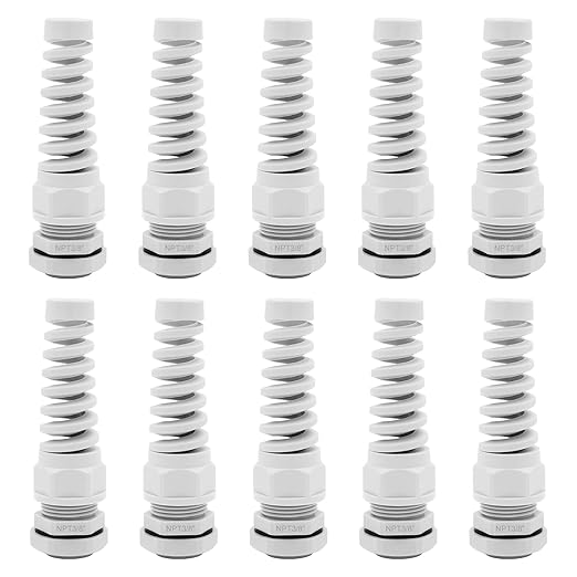Strain Relief Cord Connector,LISTENJIALE 10Pcs NPT 3/8" Waterproof Cable Gland Flex Spiral Strain Relief Adjustable 5-10mm Cable Connector Nylon Joint with Gaskets(Grey)