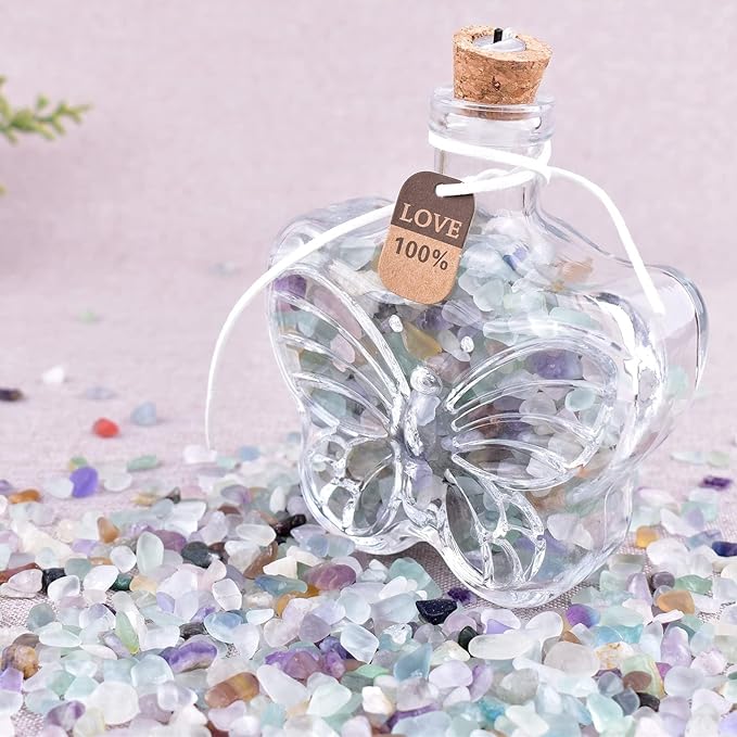 Polished Fluorite Crystal Chips 200 Pcs - 0.3" 10 oz Tumbled Stone Chips Crushed Sea Glass Stones Healing Reiki Crystal Jewelry Making Home Decoration