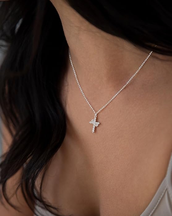 Tewiky Christian Gift Stocking Stuffers Cross Necklace for women-Dainty 14k Gold Plated/Silver Plated Pendant Necklaces Simple Cute Tiny Necklace Jewelry for Women