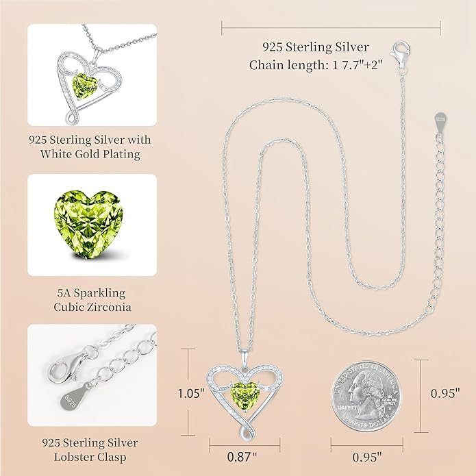 Infinity Necklace for Women, 925 Sterling Silver Heart Necklace with 5A Zircon, White Gold Plated Adjustable Chain, Gift for Valentine's Day, Birthday, Anniversary for Wife, Girlfriend, Mom