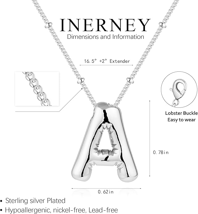 Inerney Valentines Day Gifts Gold Bubble Letter Necklace Initial Necklaces for Women, Chunky 14K Plated Balloon Initials, Trendy Charm Non Tarnish Custom Name Pendant Jewelry Gifts for Mom