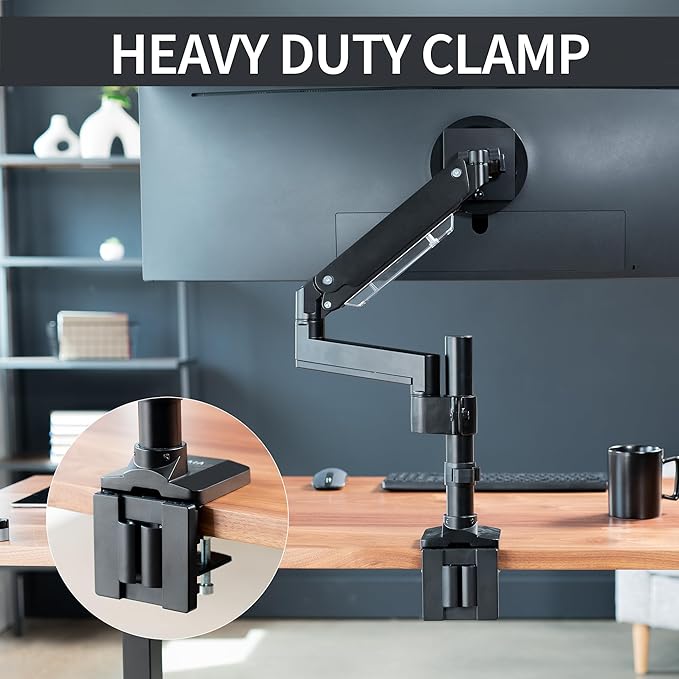 VIVO Premium Aluminum Tall Extended Monitor Arm for Ultrawide Monitors up to 49 inches and 33 lbs, USB Single Desk Mount Stand, Pneumatic Height Adjust, Max VESA 100x100, Black, STAND-V101GTU