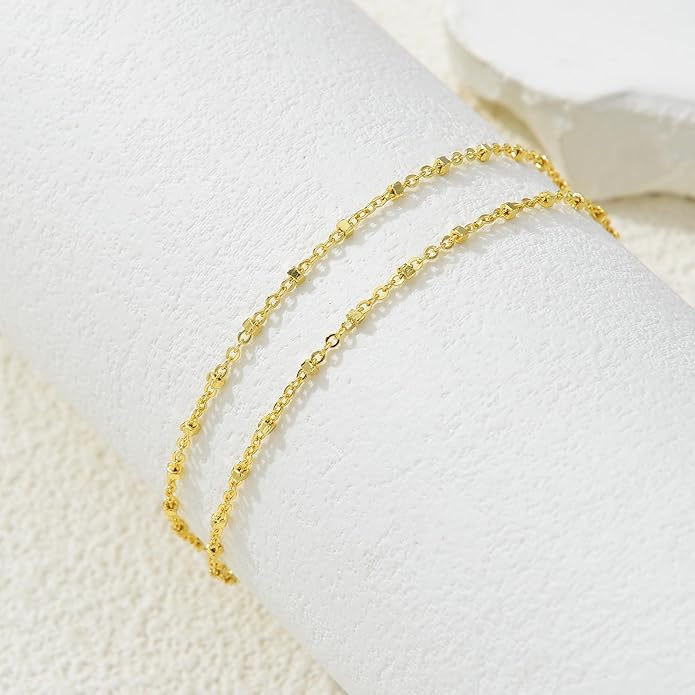 iF YOU Gold Ankle Bracelets for Women, 14k Gold Plated Waterproof Cuban Link Chain Anklets Set, Layered Anklet Bracelets for Women Beach Gift Adjustable Size 5pc