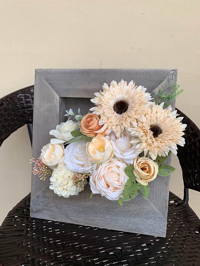 Roses Artificial Flowers White Combo Box Set Fake Flower Bulk with Stems for DIY Bridal Wedding Shower Decorations Faux Floral Arrangements for Party Table Centerpieces Home Decor Indoor