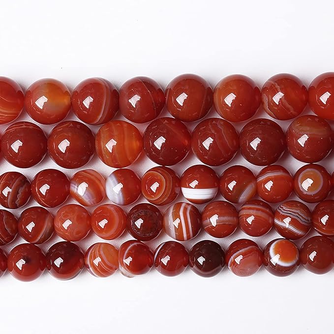 32PCS 12mm Natural Red Striped Agate Beads Round Loose Gemstone Beads for Jewelry Making DIY Bracelet Necklace 15 Inch,Energy Stone Healing Power