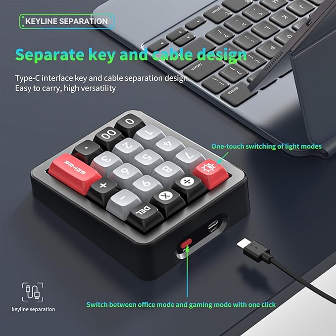Adventurers K812 Wired Mechanical Numeric Keypad, 19-Key Hot-Swappable RGB Numpad, Macro Programmable, Detachable Type-C Cable, Game/Office Mode Switch – for PC/Laptop/Desktop (Black)