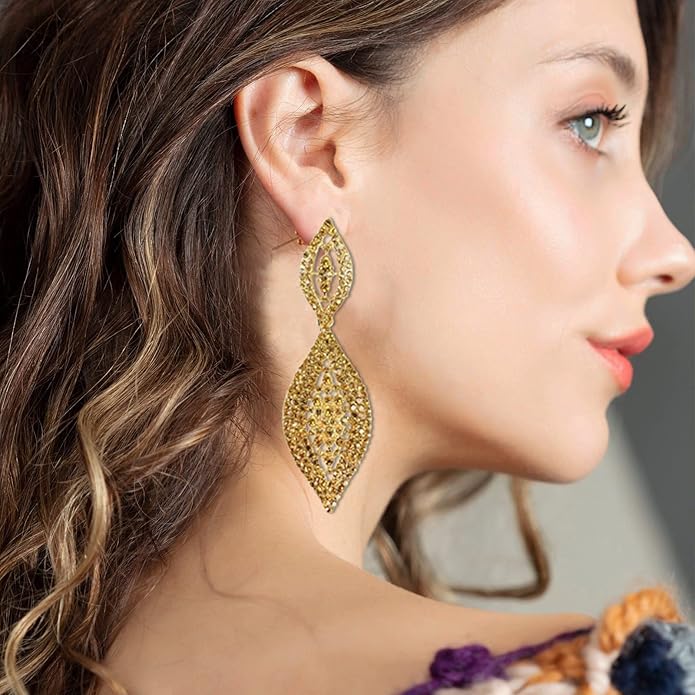 Elegant Rhinestone Dangle Earrings Crystal Wedding Bridal Long Dangling Drop Earrings Chandlier Earrings for Women Bridesmaid
