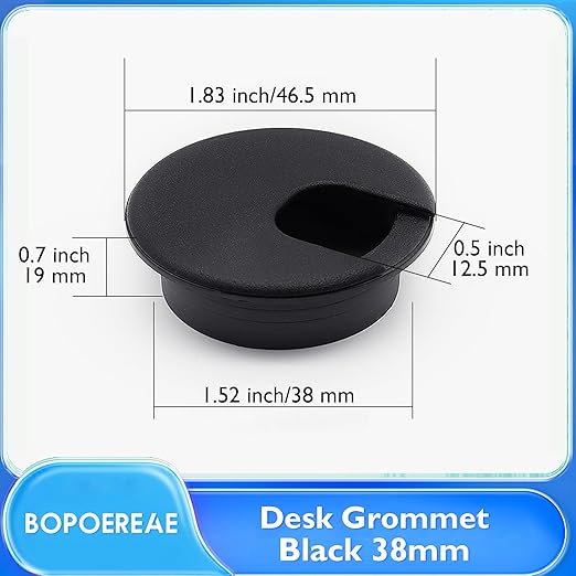 Desk Grommet 1-1/2" (38 mm), Desk Cord Hole Cover, Cable Grommet ABS Plastic, Desk Hole Grommet for Office and Home Table Cable, Detachable Cable Cord Organizer (Black 2 Pcs)