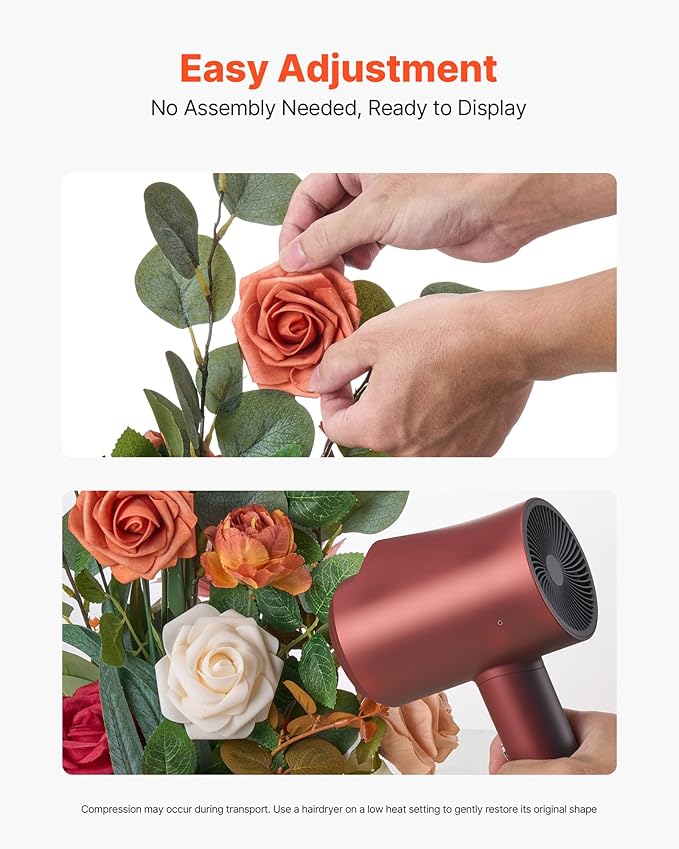 VEVOR Standing Artificial Flowers Arrangements 4 PCS, 17.5-Inch Tall Faux Flower Decorations for Wedding Aisle Runner Chair, Orange Floral Centerpieces for Ceremony Reception Party Outdoor Decor