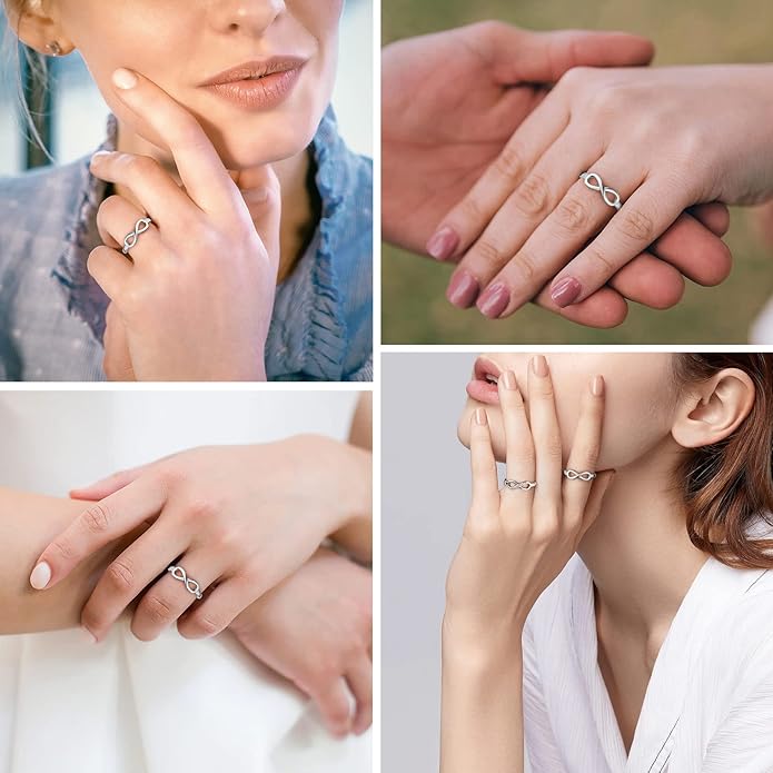 Suplight 925 Sterling Silver Ring Simple Infinity Knot Wedding Band Rings Love Knot Promise Ring for Women Size 4-12(with Gift Box)