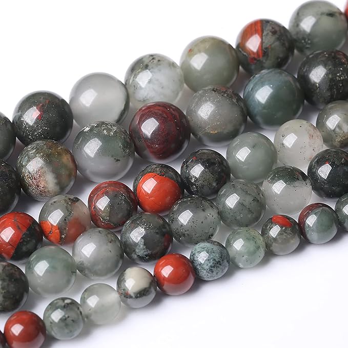 90PCS 8mm Natural African Bloodstone Beads Round Loose Gemstone Energy Healing Power Stone Beads for Jewelry Making DIY Bracelet 32" 2 Strands