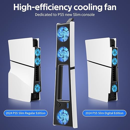 Cooling Fan for PS5 Slim, Compatible with PlayStation 5 Slim Console, High Efficiency PS5 Slim Fan Cooler Station (Black-p5 Slim)