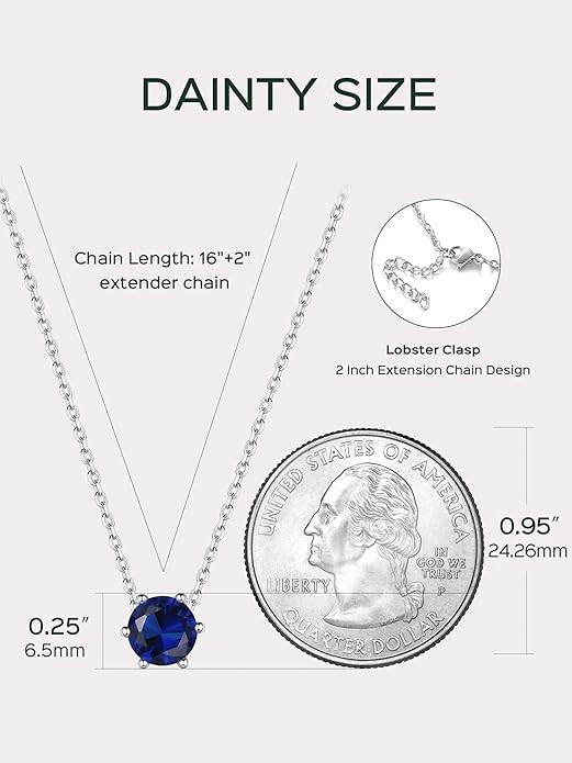 ChicSilver 925 Sterling Silver 12 Months Sparkling Round Cut Created Birthstone Pendant Necklace, 16 Inch Rolo Chain