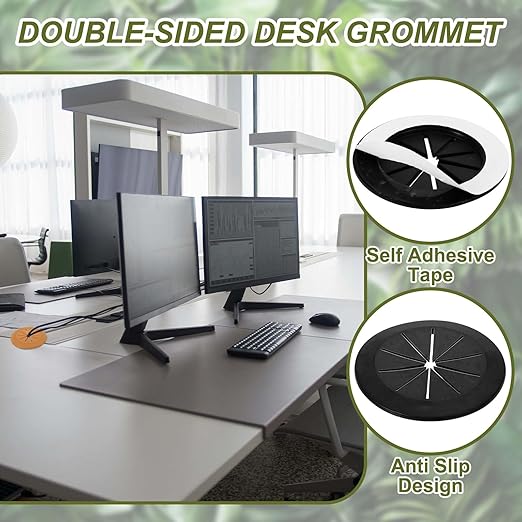 PATIKIL Desk Grommet 2-1/16", 8 Pcs Round Cable Grommet Cord Hole Cover with Adhesive Tape Flexible Table Wire Organizer for Office Home Table Countertop, Black