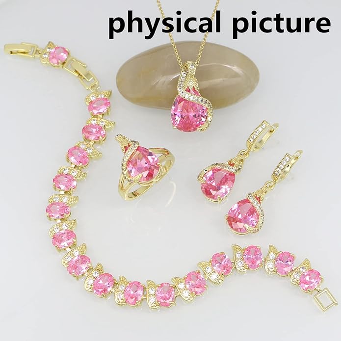 GZWHD Jewelry Set for Women Water Drop Cubic Zirconia Artificial Crystal Earrings Pendant Necklace Open Ring Tennis Bracelet Wedding Anniversary Birthday Engagement Gift for Bridesmaid Wife Girlfriend Friend