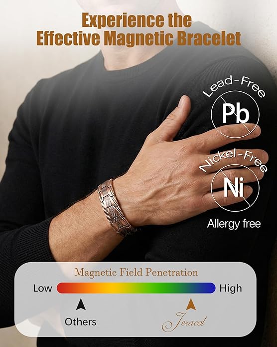 Copper Bracelet for Men, 3X Strength Magnetic Copper Bracelets for Men with 3500 Gauss Magnets, Adjustable Length with Sizing Tool
