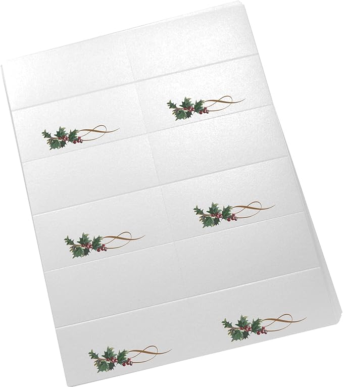 Christmas and Holiday Holly Swirl Printable Place Cards, Set of 150 (25 Sheets), Laser & Inkjet Printers - Wedding, Party, Dinner, and Special Events - Made in the USA
