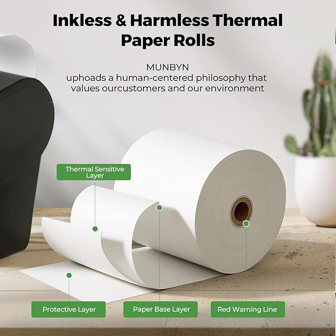MUNBYN Thermal Receipt Paper 3 1/8 x 230ft, Compatible with Star Micronics TSP100 TSP143 Epson 80mm Receipt Printer Square POS Register Credit Card Terminals, Pos Register Paper BPA Free, 12 Rolls