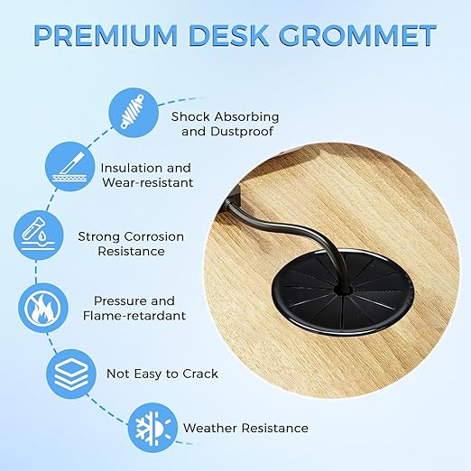 25 Pcs Cable Grommet, Snap Bushing 1" (25 mm) Mounting Diameter, Flexible Petal-Shaped Buckle Round Nylon Desk Grommet for Wires Through Countertop Cord Organizer and Protection, Black