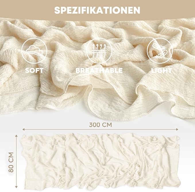 Artoid Mode Boho Beige Gauze 3 Pieces Wedding Table Runner, 120 Inch Birthday Fabric Kitchen Dining Holiday Table Decor for Home Party Indoor