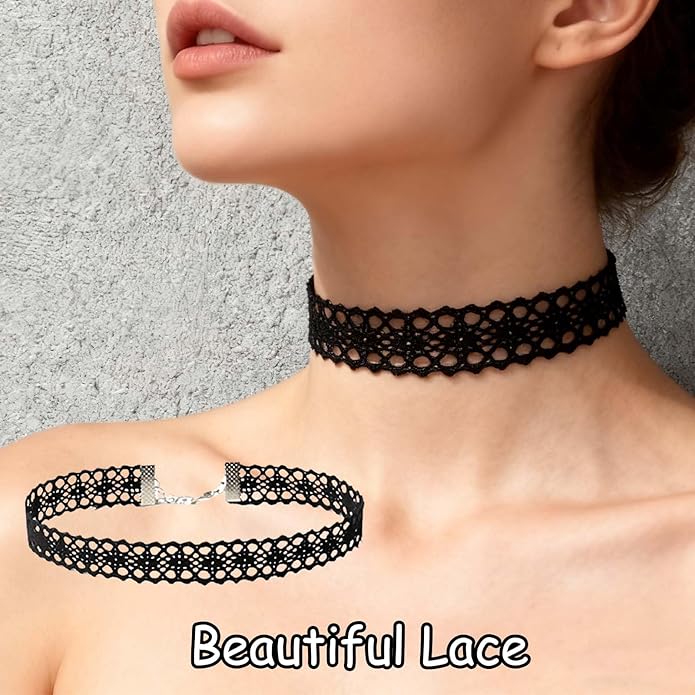 Black Goth Choker Necklace for Women,Black Elegantes Lace Chokers Set,Punk Jewelry Clothes Accessories