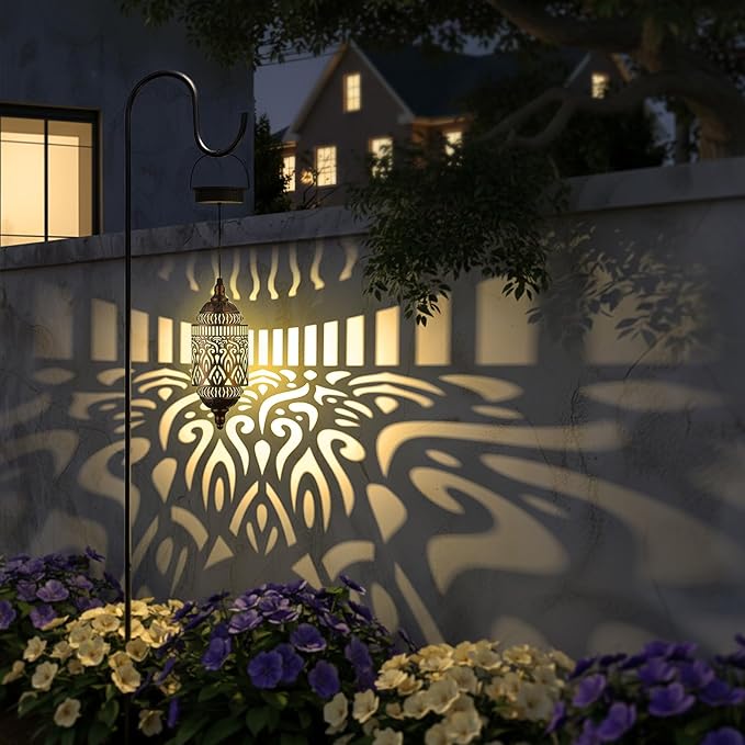Twinkya 2Pack Hanging Solar Lights Outdoor Garden Decor, Waterproof Metal Moroccan Solar Powered Lantern Lamp, Outside Decorations for Patio Yard Porch Backyard Decor, Gardening Gifts for Women Mom