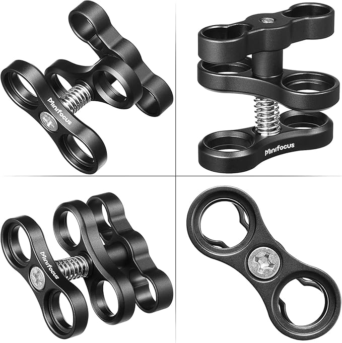 MINIFOCUS 4PCS 1'' Aluminum Ball Clamp Mount for Underwater Diving Light Arms Tray System, Photography Diving Camera, 360° Clip Adapter Bracket for Action Camera Flashlight Arms System