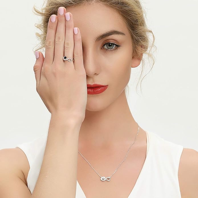 JO WISDOM Promise Ring for Women Sterling Silver Infinity Heart Promise Rings for Her Birthstone Cubic Zirconia Friendship Ring Size 5-12