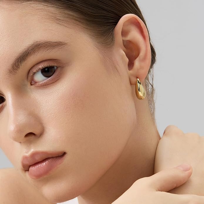 18K Gold Plated Huggie Hoop Earrings for Women, 925 Sterling Silver Post, Hypoallergenic Small Earrings