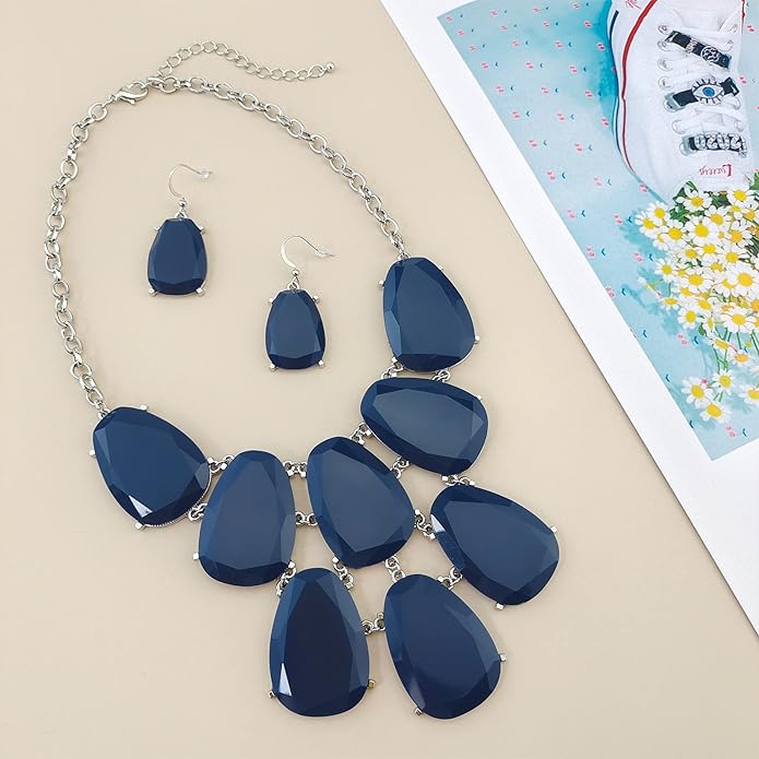 Firstmeet Chunky Bubble Statement Collar Necklace with Earrings for Women