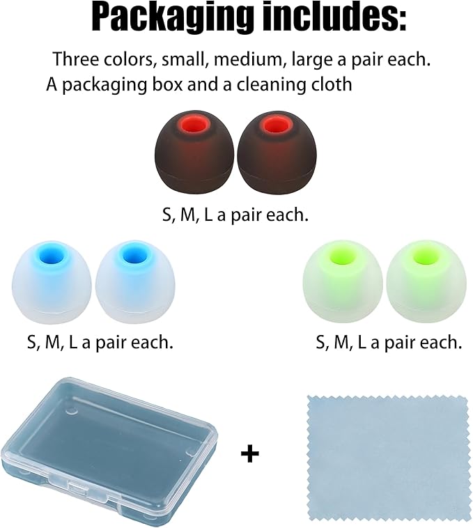 Silicone Earbud Tips Replacement Ear Tips Earbud Covers Fit Most in-Ear Earbuds(Inner Hole 3.8mm -5.1mm) Headphone Earbud Rubber Tips9 Pairs S M L