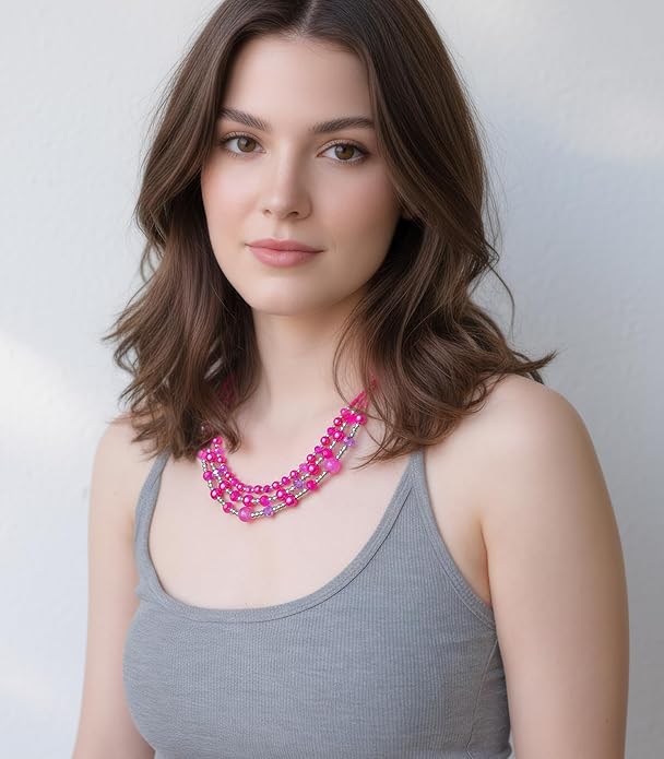 Noessla Beaded Statement Necklaces for Women Layered Chunky Bead Necklace Fashion Costume Jewelry Gifts for Mom
