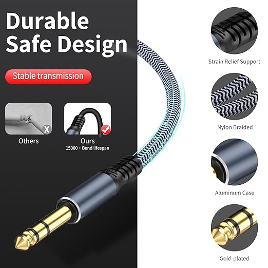 1/4 inch Extension Cable 1.5ft, 1/4" inch Male to Female Stereo Headphone Guitar Extension Cable
