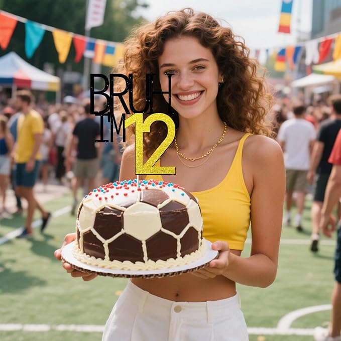 Bruh I'm 12 Cake Topper - Bro I'm 12, Happy Sweet 12 Ornament for Boys' 12th Birthday Party Supplies (Bruh I'm 12)