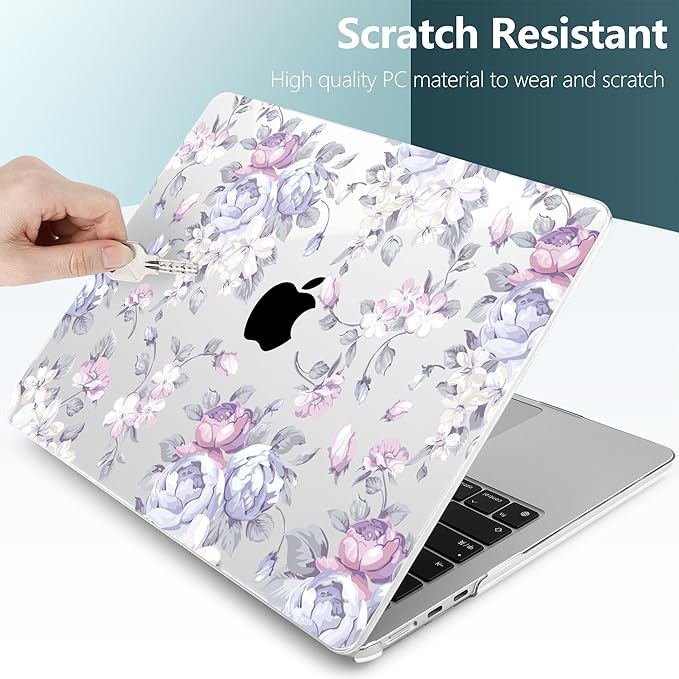 TWOLSKOO for M4 MacBook Air 13.6 inch Case 2025-2022 Release M4 A3240 M3 A3113 M2 A2681, Plastic Hard Shell & Screen Protector & Keyboard Cover & Trackpad Film, Purple Peony
