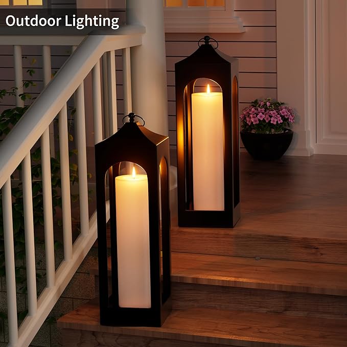 14" x 4" Large Outdoor Candle with Timer Waterproof Flickering LED Flameless Candle Battery Operated with Remote Fake Pillar Candle Realistic for Patio Porch Lantern, White 1 Pack