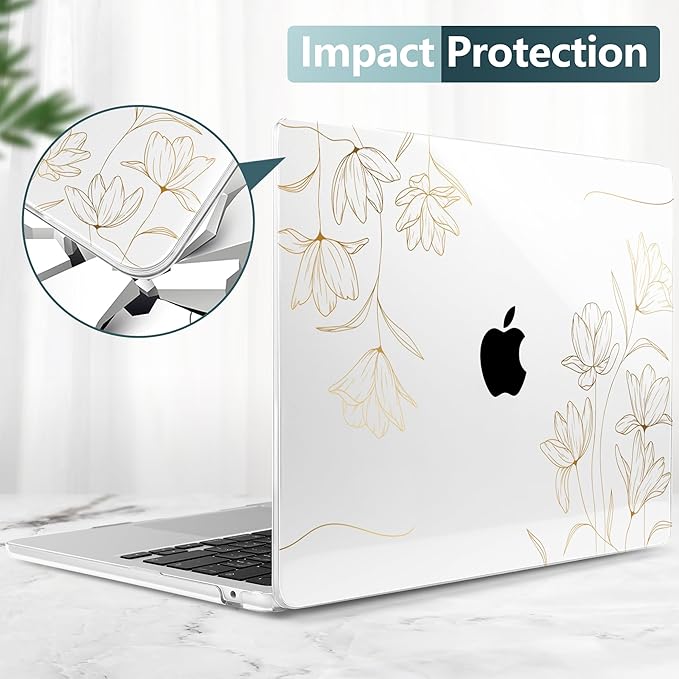 TWOLSKOO for M4 MacBook Air 13.6 inch Case 2025-2022 Release M4 A3240 M3 A3113 M2 A2681, Plastic Hard Shell & Screen Protector & Keyboard Cover & Trackpad Film, Florals X449