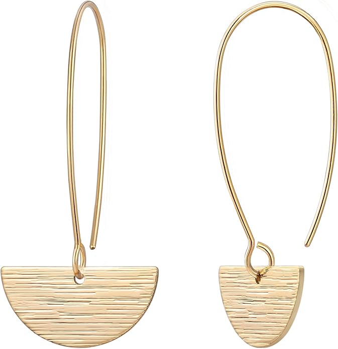 SOFYBJA Dainty 18K Gold Plated Disc Ball Triangle Sunburst Drop Earrings Long Dangle Lightweight Handmade Earrings Jewelry