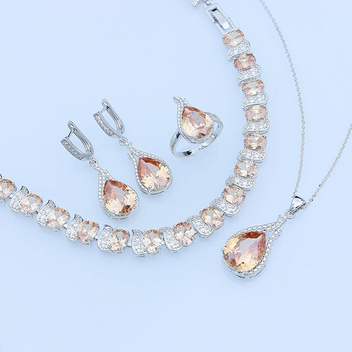 GZWHD Jewelry Set for Women CZ Earrings Necklace Ring Bracelet Set Prom Party Wedding Jewelry Gift for Mother Friend Wife