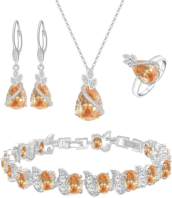 LMXXVJ Jewelry Set for Women,Teardrop Cubic Zirconia Necklace Earrings Adjustable Ring Bracelet Jewelry Set Formal Jewelry Gift