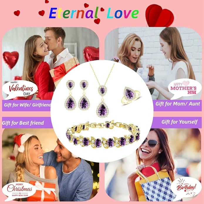 LMXXVJ Teardrop Jewelry Set for Women，Necklace Earrings Adjustable Ring Bracelet Set Fashion Formal Platinum/Gold/Rose Gold Jewelry Gift Girl/Mom/Wife/Grandmother/Best Friend/Aunt