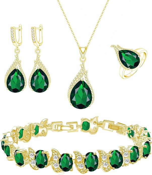 GZWHD Jewelry Set for Women CZ Earrings Necklace Ring Bracelet Set Prom Party Wedding Jewelry Gift for Mother Friend Wife