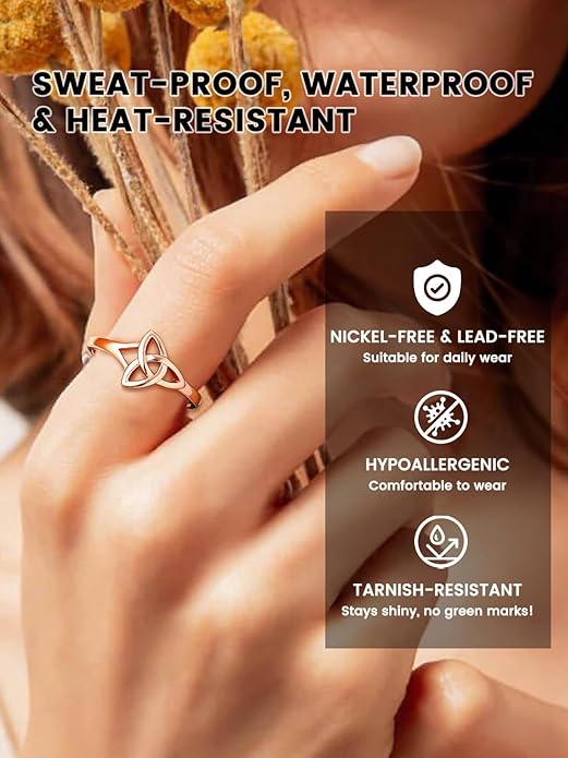 Bestyle 925 Sterling Silver Ring for Women, Minimalist Claddagh Ring Celtic Knot Ring for Women, Irish Promise Wedding Band, Gold/Rose Gold Vermeil Women Band Ring, Stackable, Gift for Her