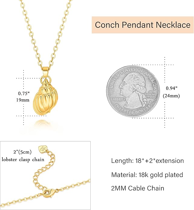 Natural Seashell Shell Scallop Pendant Choker Necklace Adjustable 18K Gold Plated Cable Chain Handmade Jewelry for Women Girls