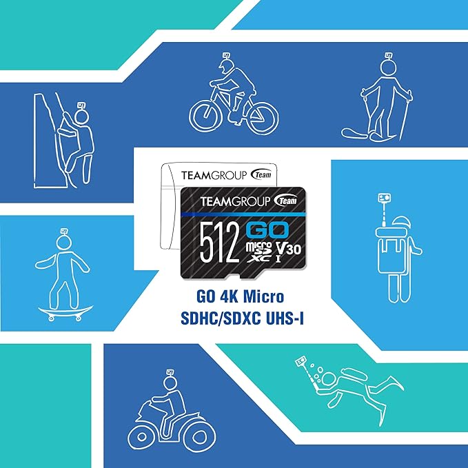 TEAMGROUP GO Card 1TB Micro SDXC UHS-I U3 V30 4K, R/W up to 100/90 MB/s for GoPro &Action Cameras High Speed Flash Memory Card for Outdoor, Sports, 4K Shooting, GoPro &Insta360 TGUSDX1TU302