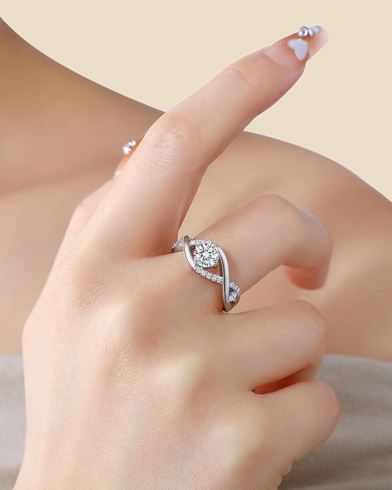 Elspeth 925 Sterling Silver Engagement Ring for Women Oval/Radiant/Pear/Princess/RoundCut Cubic Zirconia Promise Ring Size 4-10